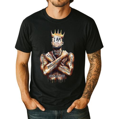 I Am Man King Powerful Dad Afro Melanin Black History Men's Casual T-Shirt - Father's Day Fun