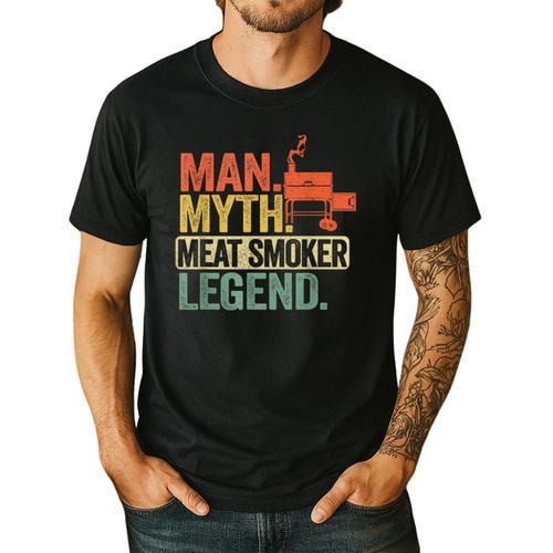 Man Myth Meat Smoker Legend Dad Grillfather BBQ Meat Smoking Men's Casual T-Shirt - Father's Day Fun