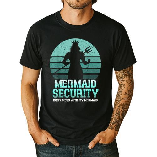 Mermaid Security Vintage Birthday Party Dad Father Day Men's Casual T-Shirt - Father's Day Fun