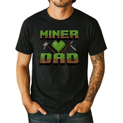 Miner Dad Birthday Boy Party Video Gamer Pixel Men's Casual T-Shirt - Father's Day Fun