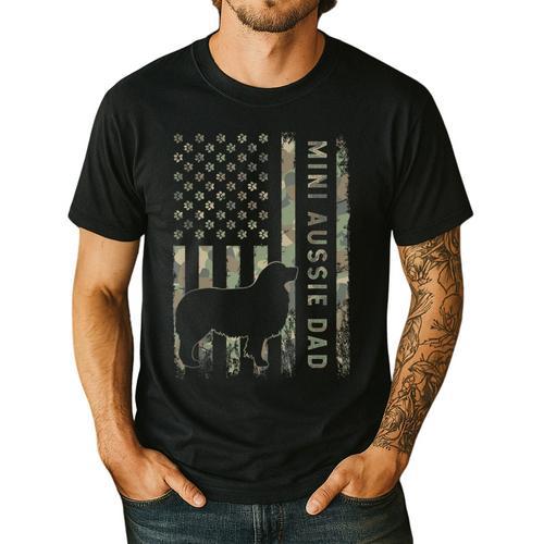 Mini Aussie Dad Australian Shepherd Dog Camo USA Flag Men's Casual T-Shirt - Father's Day Fun