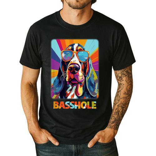 Mom & Dad Of a Basshole Basset Hound With Glasses -Adults Short Sleeve Men's Casual T-Shirt - Father's Day Fun