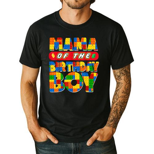 Mom And Dad Mama Birthday Boy Building Bricks Family Party Men's Casual T-Shirt - Father's Day Fun