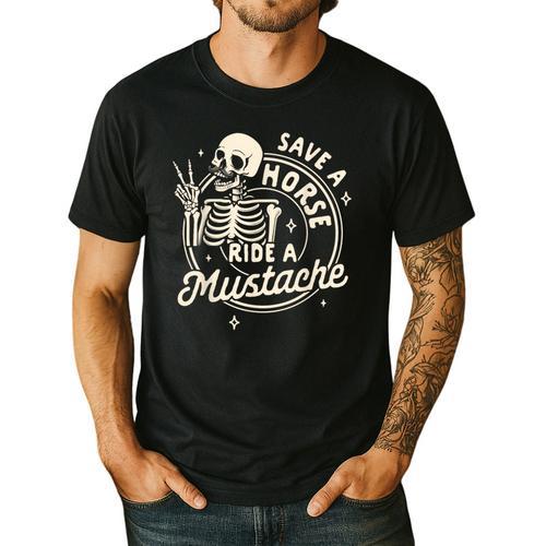 Mustache Dad Father’s Day Save A Horse Ride A Mustache Men's Casual T-Shirt - Father's Day Fun