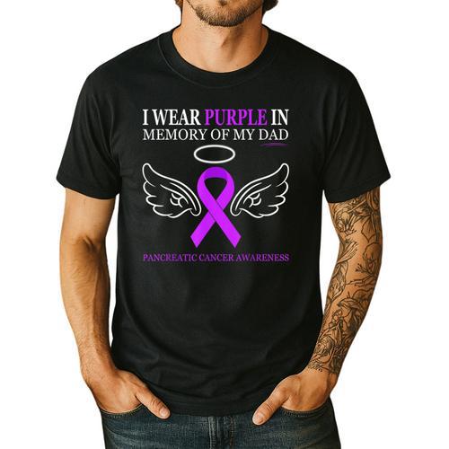 Pancreatic Cancer I Wear Purple In Memory Of My Dad Men's Casual T-Shirt - Father's Day Fun