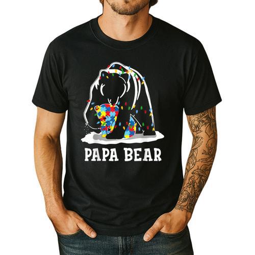 Papa Bear Autism Awareness Autism Matching Family Dad Men's Casual T-Shirt - Father's Day Fun