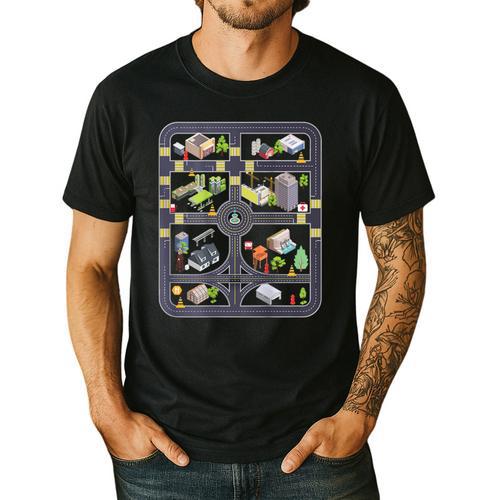 Play Cars On Dad's Back Mom's Back City Map BACK PRINT ONLY Men's Casual T-Shirt - Father's Day Fun