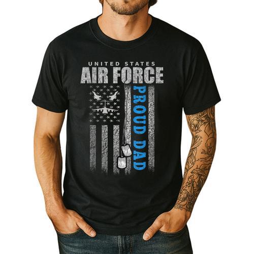 Proud Air Force Dad Of The US Air Force USA Flag Men's Casual T-Shirt - Father's Day Fun