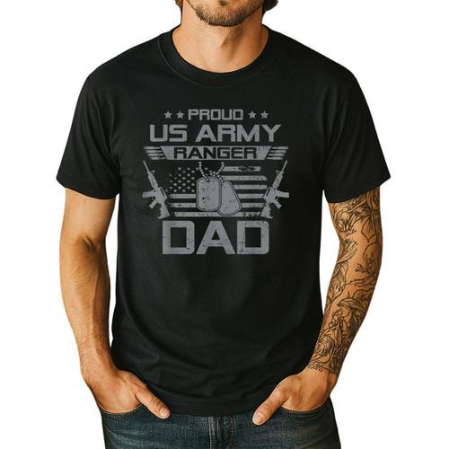Proud US Army Ranger Dad Flag American USA Military Men's Casual T-Shirt - Father's Day Fun