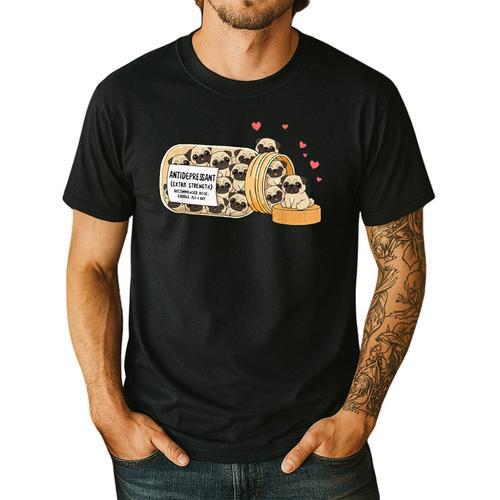 Pug Anti Depressant Mom Dad Kids Men's Casual T-Shirt - Father's Day Fun