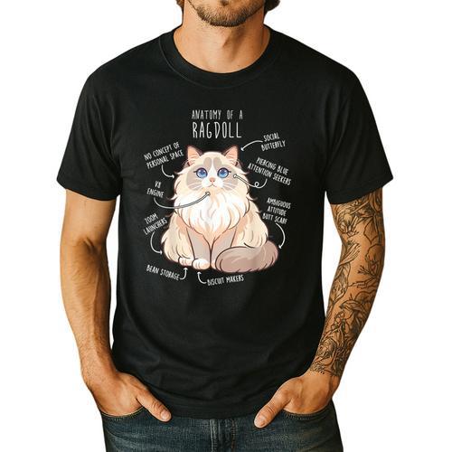 Ragdoll Cat Anatomy Cute Pet Mom Dad Cream Bicolor Men's Casual T-Shirt - Father's Day Fun