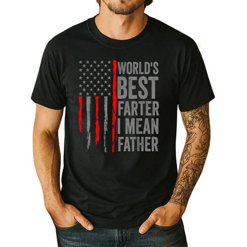 Retro Dad World's Best Farter I Mean Father Vintage Flag Usa Men's Casual T-Shirt - Father's Day Fun