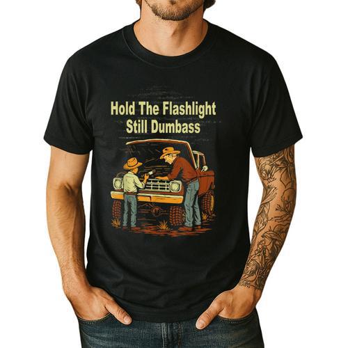 Retro Hold The Flashlight Still Dumbass Car Fixing Dad Son Men's Casual T-Shirt - Father's Day Fun