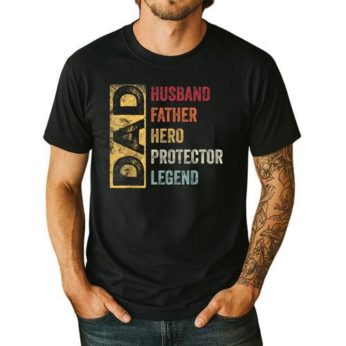 Retro Husband Father Hero Protector Legend Father Day Dad Men's Casual T-Shirt - Father's Day Fun