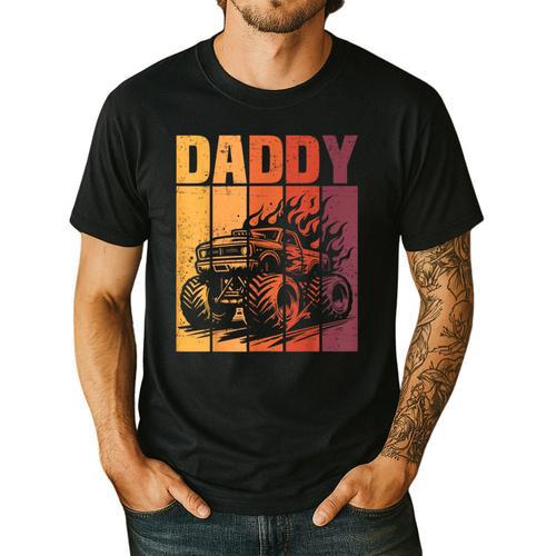 Retro Monster Truck Daddy Matching Family Birthday Party Men's Casual T-Shirt - Father's Day Fun