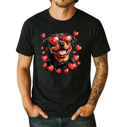 Rottweiler Heart Glasses Cute Rottie Dog Lover Mom Dad Kids Men's Casual T-Shirt - Father's Day Fun