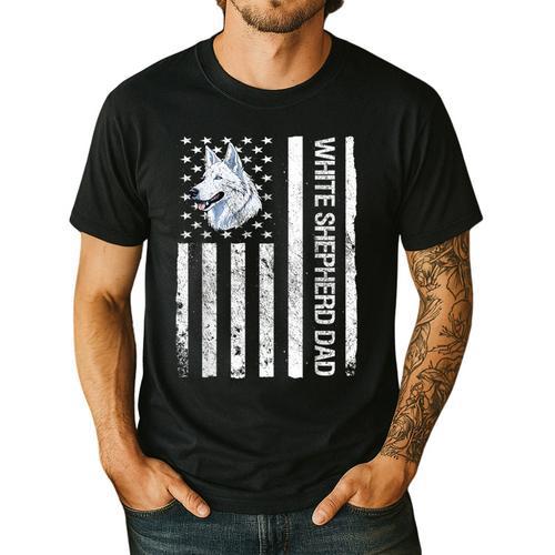 Shepherd Dad USA Flag White German Shepherd Men's Casual T-Shirt - Father's Day Fun