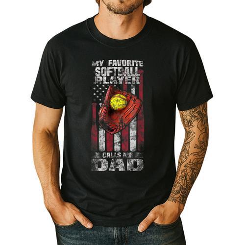 Softball Dad My Favorite Softball Player Calls Me Dad Men's Casual T-Shirt - Father's Day Fun