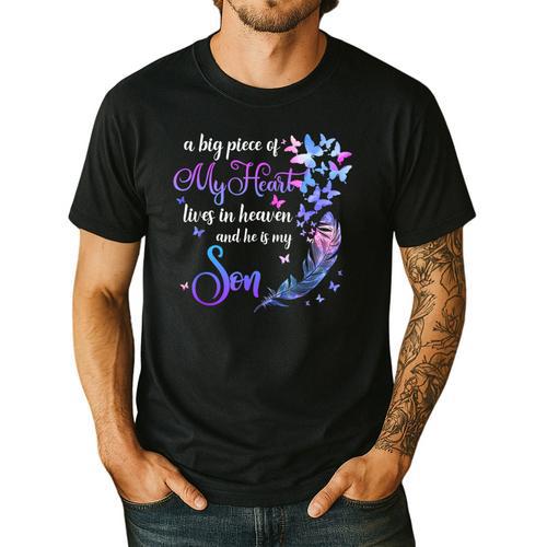 My Son Lives In Heaven Memorial Quotes Love Mom Dad Matching Men's Casual T-Shirt - Father's Day Fun