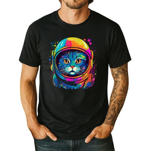 Space Cat Mom Cat Dad Men Women Kids Astronaut Space Men's Casual T-Shirt - Father's Day Fun