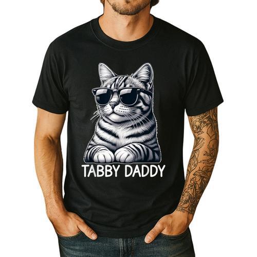 Tabby Daddy Cat Dad Graphic Grey Tabby Cat Lover Men's Casual T-Shirt - Father's Day Fun