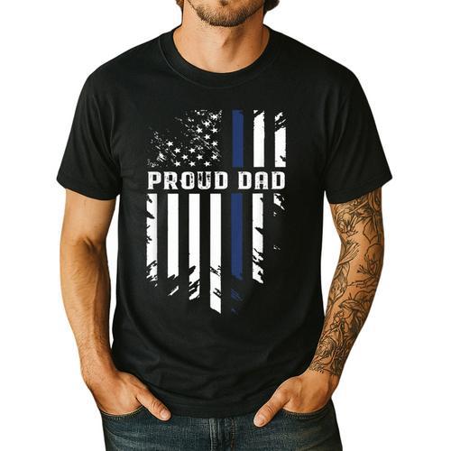 Thin Blue Line Proud Dad Police Family T-Shirt Men's Casual T-Shirt - Father's Day Fun