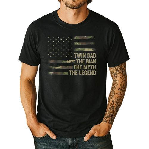 Twin Dad Camo USA Flag Twin Dad The Man The Myth The Legend Men's Casual T-Shirt - Father's Day Fun