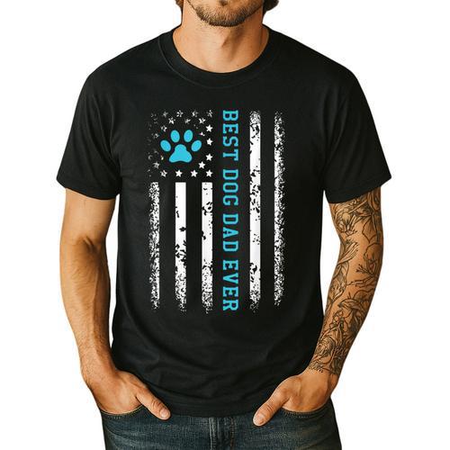 USA Flag Best Dog Dad Ever American Puppy Lover Paw Men's Casual T-Shirt - Father's Day Fun