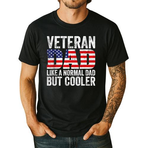 Veteran Dad Like A Normal Dad But Cooler American Flag Men's Casual T-Shirt - Father's Day Fun