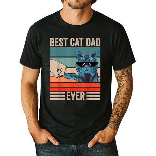 Vintage Best Cat Dad Ever Bump Fist Father's Day Cat Daddy Men's Casual T-Shirt - Father's Day Fun
