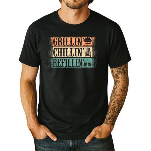 Vintage Grill Dad Grilling Chilling Refilling Men's Casual T-Shirt - Father's Day Fun