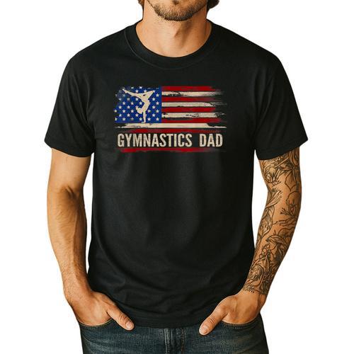 Vintage Gymnastics Dad American USA Flag Sports Men's Casual T-Shirt - Father's Day Fun