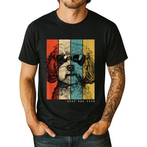 Vintage Maltipoo Dog Mom Dad Kids Men Women Men's Casual T-Shirt - Father's Day Fun