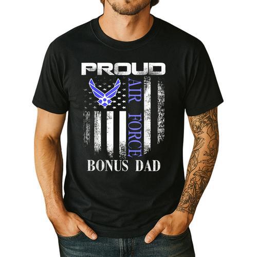 Vintage Proud Air Force Bonus Dad With American Flag Men's Casual T-Shirt - Father's Day Fun