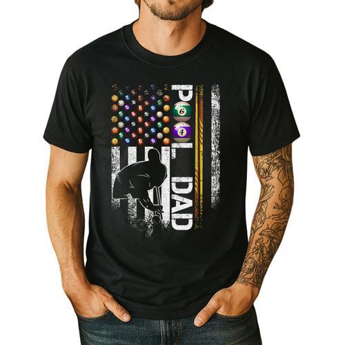 Vintage USA Flag Billiards Player Proud Pool Dad Men's Casual T-Shirt - Father's Day Fun