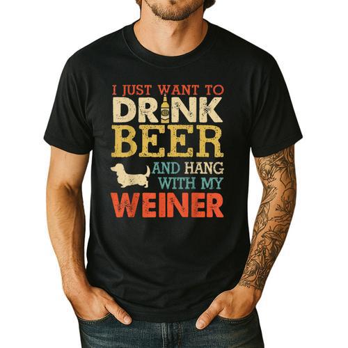 Weiner Dachshund Dad Drink Beer Hang With Dog Vintage Men's Casual T-Shirt - Father's Day Fun
