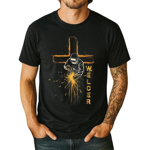 Welder Christian Cross Weld Welding Dad Jesus Lover Men's Casual T-Shirt - Father's Day Fun