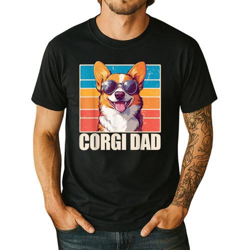 Welsh Corgi Pembroke Dog Corgi Dad -Adults Small Classic Fit Short Sleeve Cotton Polyester Blend Men's Casual T-Shirt - Father's Day Fun