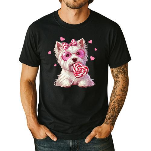 Westie Dog Valentines Day Dog Mom Westie Dad Candy Sucker For Men Women Girls Kids Men's Casual T-Shirt - Father's Day Fun