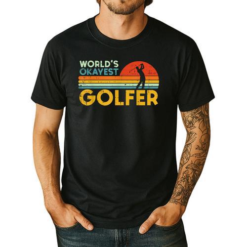 Worlds Okayest Golfer Retro Golf Joke Dad Men Women Kids Men's Casual T-Shirt - Father's Day Fun