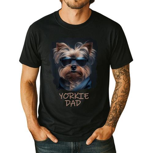 Yorkie Dad Cute Cool Dog In Sunglasses C Men's Casual T-Shirt - Father's Day Fun