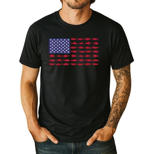 American Flag Fishing-Shirt Men Kids Bass Fish Dad Patriotic Men's Casual T-Shirt - Father's Day Fun