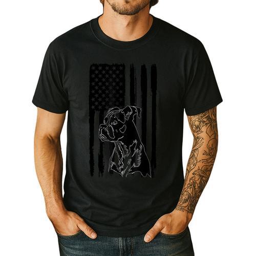 American Flag USA Patriot Boxer Dog Dad Men's Casual T-Shirt - Father's Day Fun