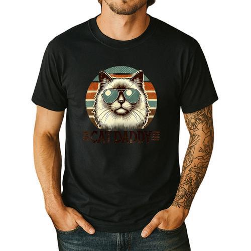 Cat Daddy Cool Ragdoll Cat Father's Day Retro Cat Dad Men's Casual T-Shirt - Father's Day Fun