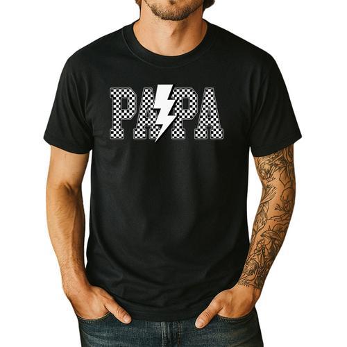 Checkered Papa Lightning Bolt Fathers Day Dad Grandpa Men's Casual T-Shirt - Father's Day Fun