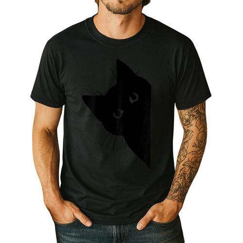 Curious Cat Peeking Sneaky Cat Cat Mom Cat Dad Men's Casual T-Shirt - Father's Day Fun