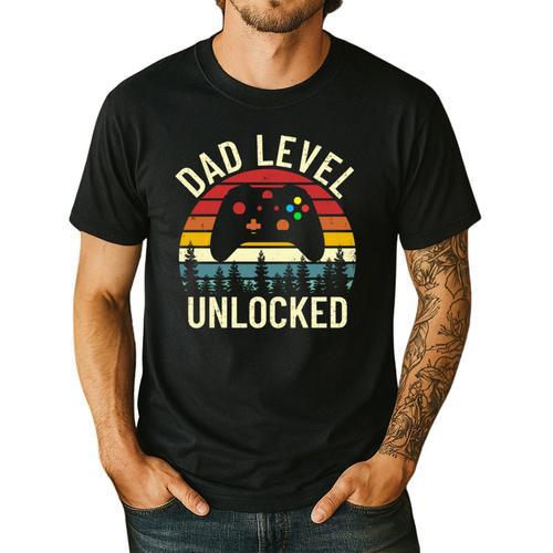 Cute Vintage Dad Level Unlocked Funny Gamer New Daddy Father Men's Casual T-Shirt - Father's Day Fun