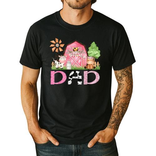 Dad Pink Farm Animal Birthday Kids Matching Family Men's Casual T-Shirt - Father's Day Fun