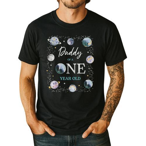 Daddy Houston We Have One Year Old Space Theme 1st Birthday Men's Casual T-Shirt - Father's Day Fun