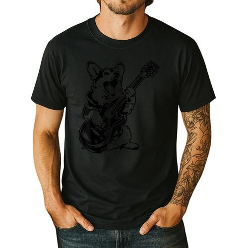 Dog Guitarist Guitar Pembroke Welsh Corgi Dad Mom Men's Casual T-Shirt - Father's Day Fun